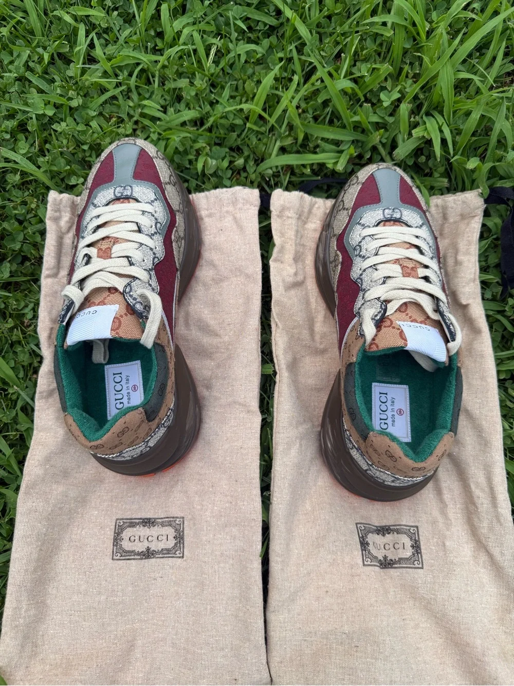 Gucci Women’s 'Beige Brick Red' GG Logo Rython Sneakers